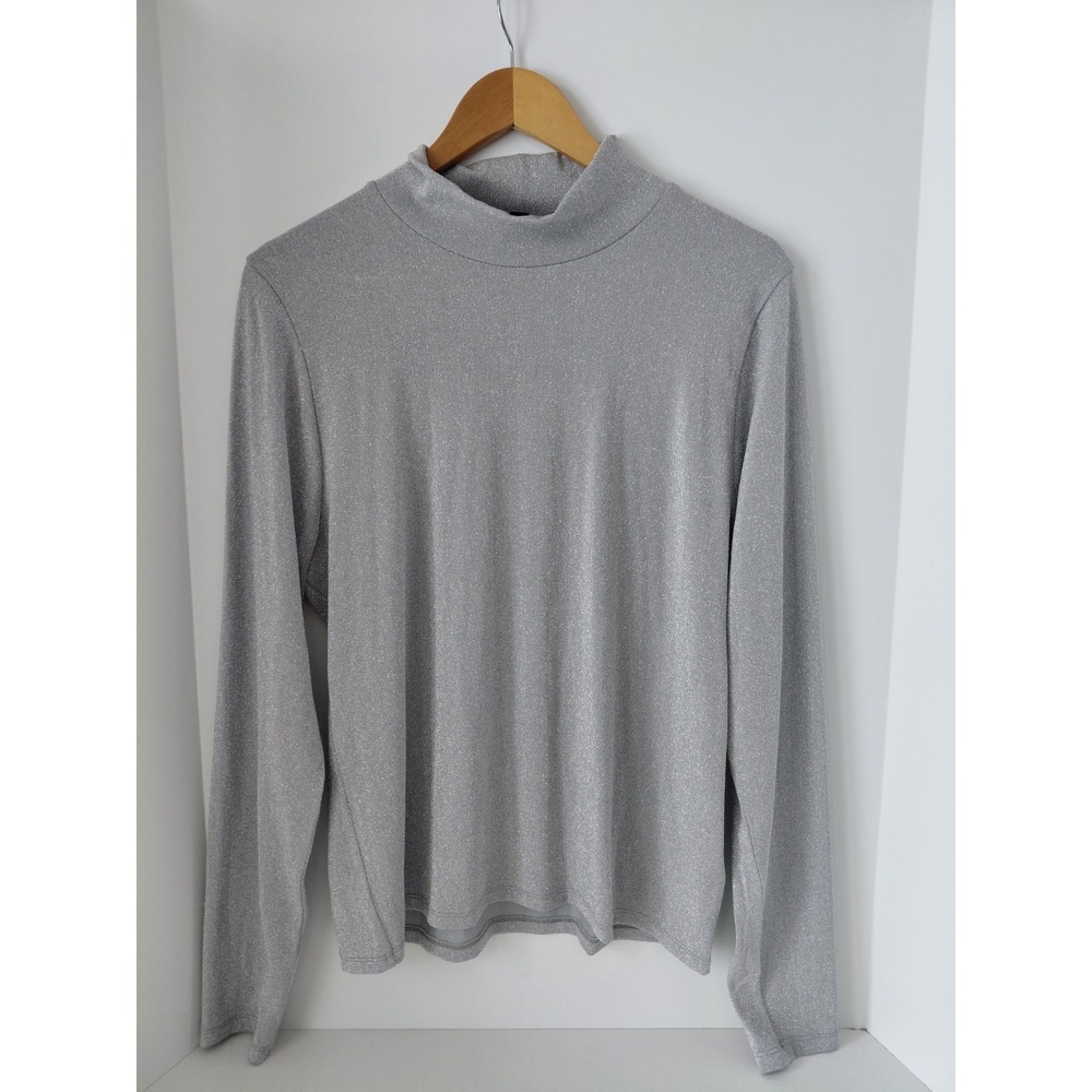 J. Crew Metallic Tissue Turtleneck Silver Cotton Layering Top Women's Size XXL